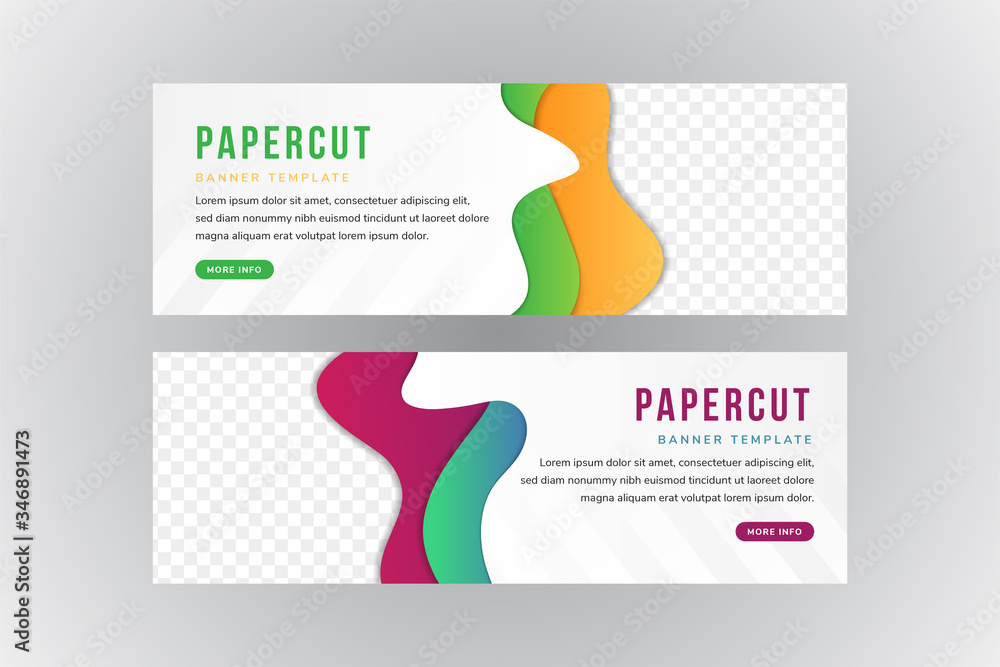 Poster horizontal layout of banner design with abstract paper cut texture for brochure cover, leaflet, post
