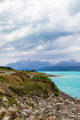 The mountainous shores of Lake Pukaki. New Zealand