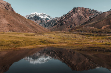mountain aconcagua reflection in the lake