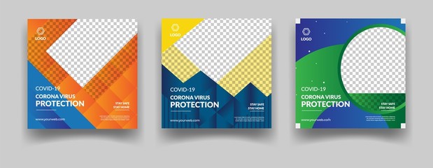 Corona virus campaign poster for social media post. Virus warning square web banner post template