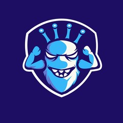 Blue Monster virus mascot logo design vector with modern illustration concept style for badge, emblem and t shirt printing. Virus illustration for sport and e-sport team.
