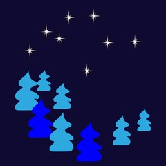 Obraz premium night, stars, blue Christmas trees. fairy-tale forest. clipart. pop art. design of Christmas decorations.