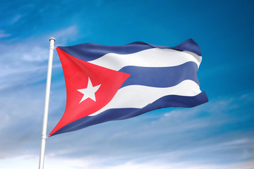 Cuba flag waving sky background 3D illustration