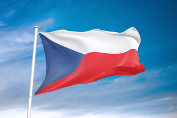 Czech Republic flag waving sky background 3D illustration
