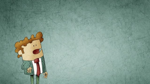 man cartoon character with a background behind is explaining something