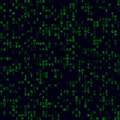Abstract Matrix background. Green sparse alphabetical background. Medium sized seamless pattern. Creative vector illustration.