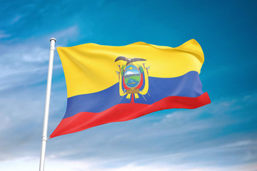Ecuador flag waving sky background 3D illustration