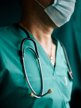 Medic stethoscope/phonendoscope on the nack of doctor 