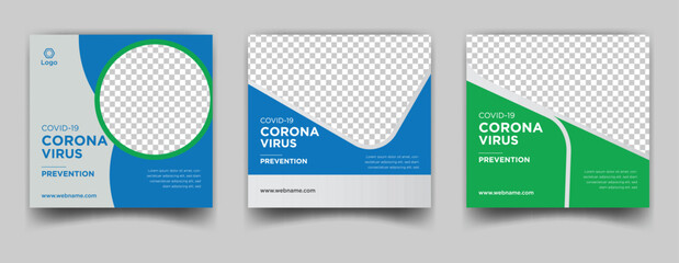 Corona virus campaign poster for social media post. Virus warning square web banner post template