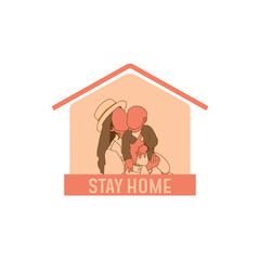 Mom hugs her daughter stay at home flat illustration vector isolated on white background