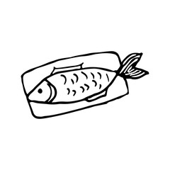 Vector doodle fish icon. Logo design template. Cute hand drawn linear illustration for print, web