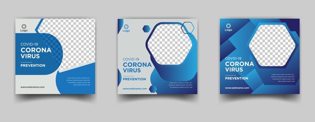 Corona virus campaign poster for social media post. Virus warning square web banner post template