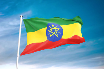 Ethiopia flag waving sky background 3D illustration