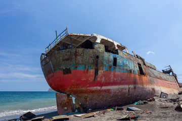 A Shot of A Shipwreck at the Beach