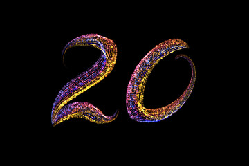 20 number lettering made by colorful particles isolated on black background