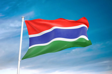 Gambia flag waving sky background 3D illustration