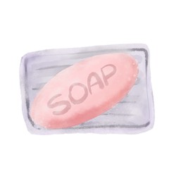 Watercolor hand-drawn illustration of a self-care, beauty product. Pink soap bar