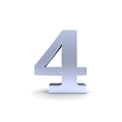 4 number silver four numeral sign 3d