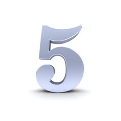 5 number silver five numeral sign 3d