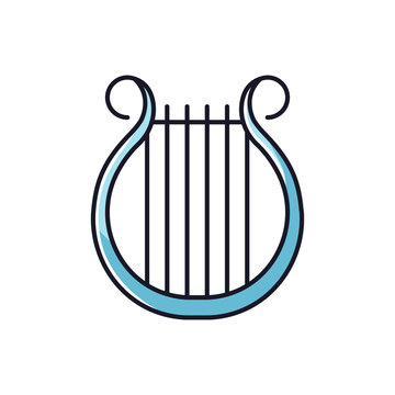 Lyra RGB color icon. Classical music. Orchestra string musical instrument. Opera performance. Greek muse symbol. Ancient theater and old culture. Folk music. Isolated vector illustration