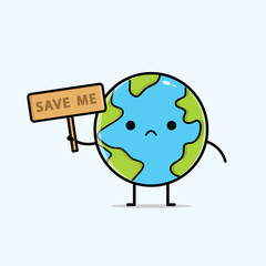 Cartoon character of cute and happy earth holding sign vector illustration