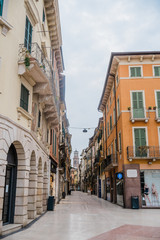 Verona during Coronavirus quarantine, empty street Via Mazzini  around Arena
