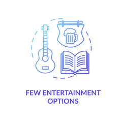 Few entertainment options blue concept icon. No music events. Leisure in pub and bar. Village lifestyle disadvantage idea thin line illustration. Vector isolated outline RGB color drawing