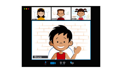 Fototapeta na wymiar Kids on video-chat for online classes