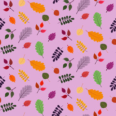 Seamless vector pattern with the image of autumn leaves stylized in a flat style. The colors of the autumn gamut are perfect for scrapbooking paper and as separate design elements.
