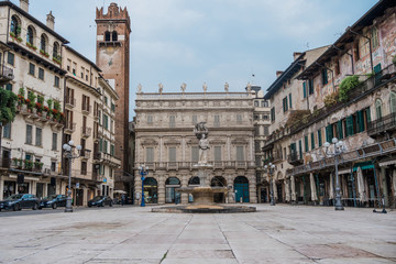 Fototapeta na wymiar Verona during Coronavirus quarantine, empty piazza Erbe square 