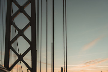 Beautiful sunset from the bridge of San Francisco USA