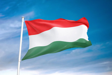 Fototapeta na wymiar Hungary flag waving sky background 3D illustration