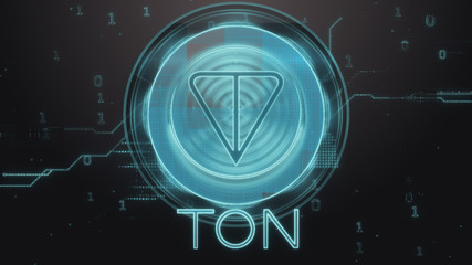 Ton cryptocurrency symbol. Hi-tech futuristic with digital noise background illustration