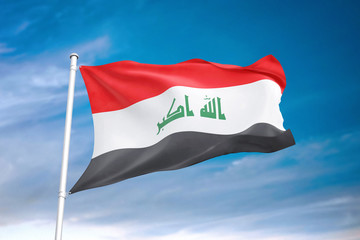 Naklejka na ściany i meble Iraq flag waving sky background 3D illustration