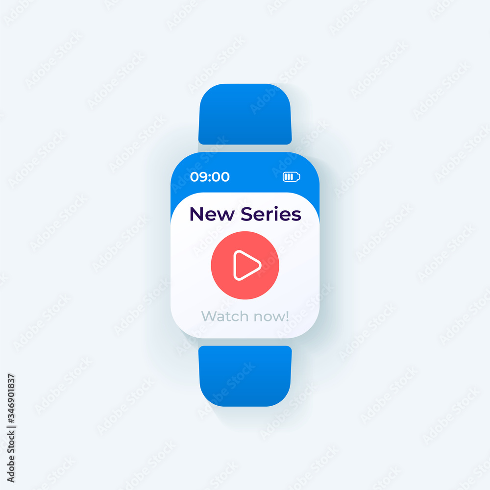 Aufkleber video streaming smartwatch interface vector template. mobile app notification day mode design. new s