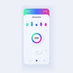 Metronome application smartphone interface vector template. Mobile app page light design layout. Musical rhythm assistance screen. Flat UI for application. Beats per minute amount on phone display