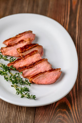 Slices of duck breast