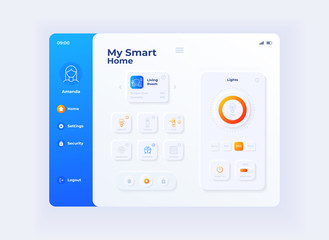 My smart home tablet interface vector template. Mobile app page day mode design layout. IOT devices management screen. Flat UI for application. House automation settings on portable device display
