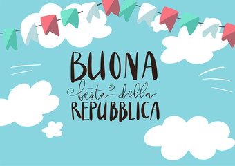 Buona Festa Della Repubblica. Translation: Happy Republic Day. Handwritten lettering for Italian National Day.