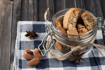 Traditional italian Christmas New Year dry cookies biscuits biscotti cantuccini. Biscotti di Prato.