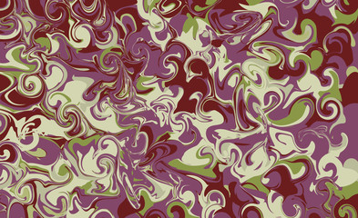 Liquid abstract texture. Swirling paint effect. Vector illustration. Marble abstract background. Green, brown and purple colors
