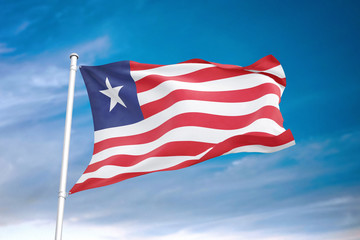 Liberia flag waving sky background 3D illustration