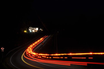 traffic on highway at night