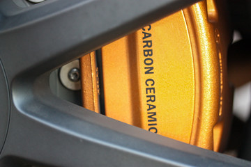 Close up of carbon ceramic brake system