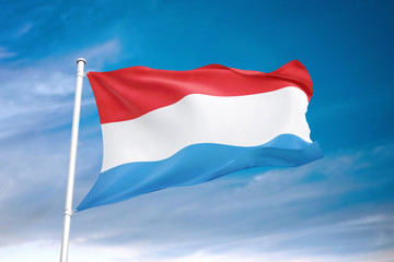 Luxembourg flag waving sky background 3D illustration