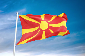Macedonia flag waving sky background 3D illustration