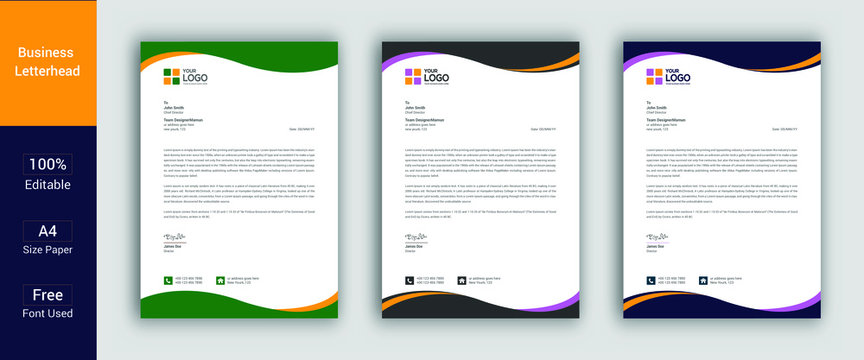 Professional Letterhead Template In Flat Style, Letterhead Set Or Bundle. Letterhead Template Graphics, Designs & Templates