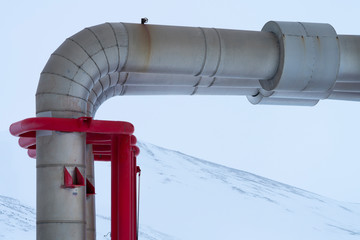 Close up of steam carrying pipes at a Geothermal Power Station, Krafla, Iceland
