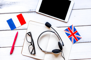 learn language online lifestyle on wooden table background top view