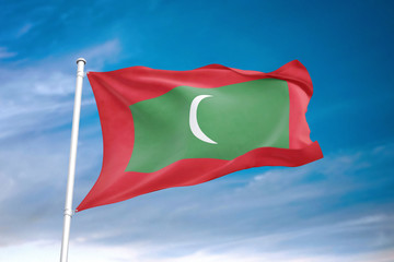 Maldives flag waving sky background 3D illustration
